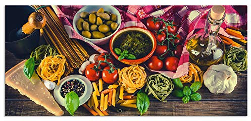 ARTland Spritzschutz Küchenrückwand aus Alu für Küche Herd Spüle 120x55 cm (BxH) mit Motiv Essen Lebensmittel Italien Pasta Gemüse Tomaten Mediterran S7SL