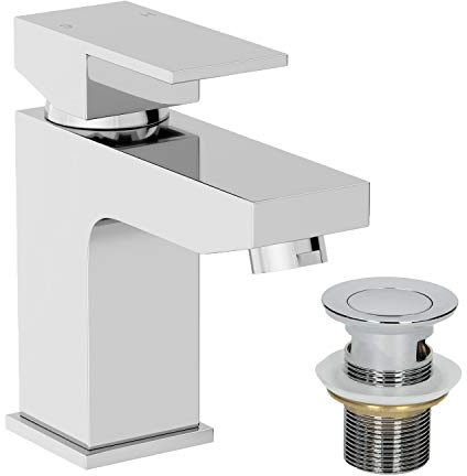 Architeckt® Ibbardo Bathroom Basin Sink Mixer Tap with Waste Modern Mono Square Single Lever Handle Faucet for Sinks, Chrome