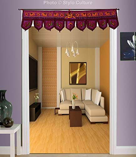 Stylo Culture Dekorative Baumwolle Fenster Volant Kinder Lila Indianer Bestickt Schal Vorhang Wandteppich Schlafzimmer Traditionelle Beute Vorhang Tür Hängen Toran | 36 x 10 Zoll