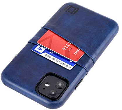 Dockem Wallet Case for iPhone 11: Built-in Metal Plate for Magnetic Mounting & 2 Credit Card Holders (6.1 Exec M2, Synthetic Leather, Navy Blue)
