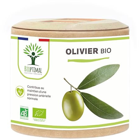 Olivier bio - Bioptimal - Complément alimentaire - Circulation Sanguine Tension Cardio - Feuille d'olivier en Poudre - 700mg par jour - Fabriqué en France - Certifié par Ecocert - 60 gélules