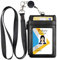 Teskyer Porte Badge, avec Cordon Rétractable, Porte Badge Tour de Cou, Porte Badge en Cuir PU, 4 Emplacements pour Cartes, avec Poche Zippée, pour Le Travail, L'école, Noir