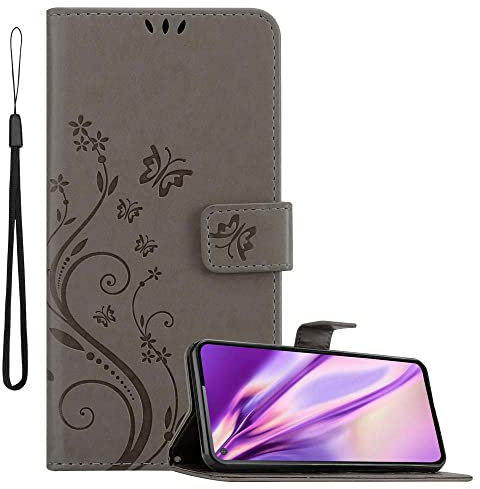 Cadorabo Hülle kompatibel mit Samsung Galaxy A60 / M40 Blumen Design aus Kunst Leder Flip Klappbare Magnetische [Standfunktion] [Kartenfächern] Cover Hülle für Galaxy A60 / M40 Tasche in Grau