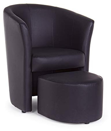 Totò Piccinni Poltrona Salotto Design a Pozzetto Imbottita (Ecopelle Nero, con Pouf Estraibile)