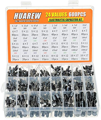 HUAREW 24 Werte 600 Stück 0,1 uF bis 1000 uF MFD 10 16 25 50 V Volt Aluminium-Elektrolyt kondensator-Klassifizierungs kit