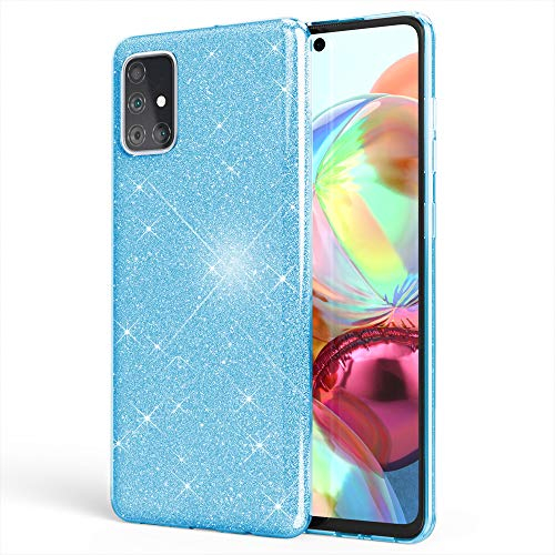 NALIA Glitzer Handyhülle kompatibel mit Samsung Galaxy A51 Hülle, Bling Silikon Cover Case Glänzend Glitter Bumper Phone Etui, Telefon Strass Diamant Backcover Handy-Tasche Schutzhülle, Farbe:Blau