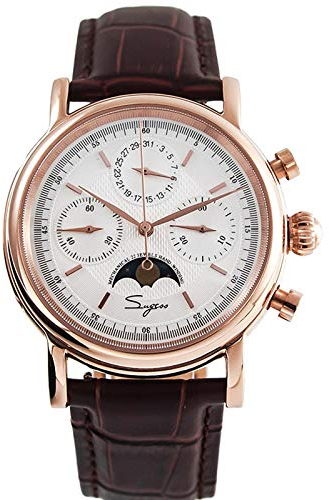 SU1908GW MoonPhase Master Seagull ST1908 Uhrwerk Saphirglas Herren Chronograph Mechanische Uhr 1963, braun, 40 mm, Gurt