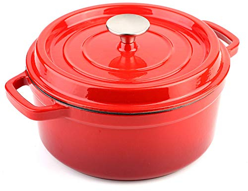Emaillierte Runde Auflaufform Aus Gusseisen Mit Deckel,Red-24cm