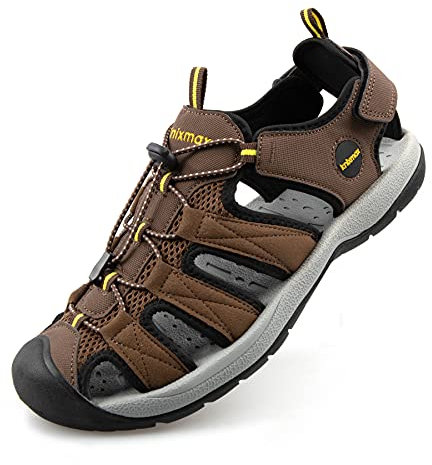 Knixmax Trekkingsandalen Herren Wandersandalen Geschlossene Sandalen Sommer Wanderschuhe Sommerschuhe für Sport- & Outdoorsandalen Braun Gr.43 EU