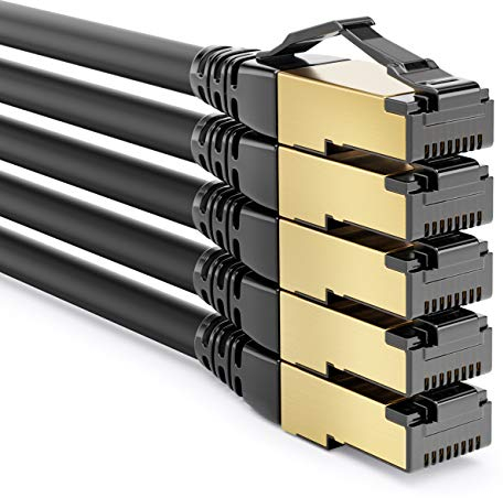 deleyCON 5x 1m Cable de Conexión CAT8.1 Cable de Red Cable de Datos S/FTP PIMF 2000MHz 40Gbit RJ45 Cable LAN DSL Cable Ethernet CAT.8 Conector RJ45 - Negro