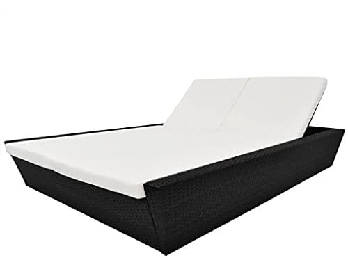 Outdoor-Lounge,Doppel-Liege,Gartenliege,Sonnenliege,Wellnessliege,Bett mit Polster Poly Rattan Schwarz