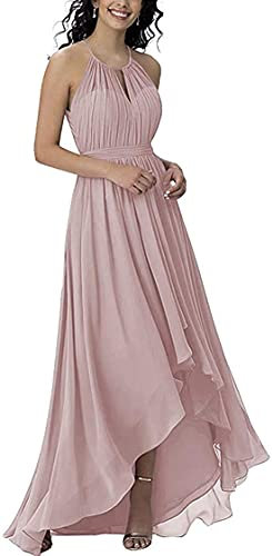 N/ C Robe de demoiselle d'honneur longue en mousseline de soie - Robe de fête formelle pour femme - Pour occasion spéciale - Rose poudré, rose poudré, 48