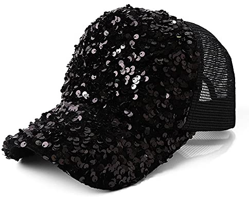 YUNHOME Baseball Kappe Schirmmütze Baseball Cap Basecap Kappen Damen Pailletten Baseball Atmungsaktive Mesh Caps Frühling Und Sommer Erwachsene Mützen Glitter Große Krim Hüte-Schwarz_Code