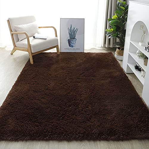 Warmsile Teppich Wohnzimmer Teppich, Moderne, Flauschige Und Zottelige Teppiche Für Wohnzimmer, Esszimmer, Kinderzimmer, Schlafzimmer,Braun,60 x 120 cm
