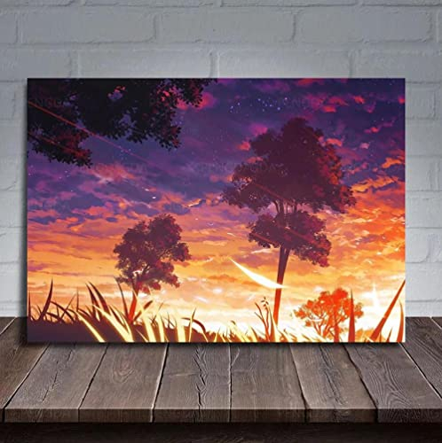 XUSANSHI Leinwandbild Modern Art Cartoon Sonnenuntergang Landschaft Vlies Wandbild Kunstdruck Ölbild für Zuhause, Moderne Dekoration, Dekodruck Kein Rahmen 50x70cm