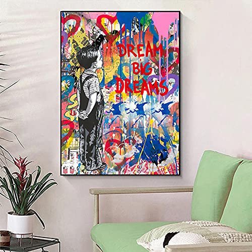 Banksy Artwork DREAM BIG DREAMS Graffiti-Kunst Leinwand Gemälde an der Wand Moderne Street Art Poster und Drucke Wohnkultur 40x70cm (16''x28'') Ungerahmt