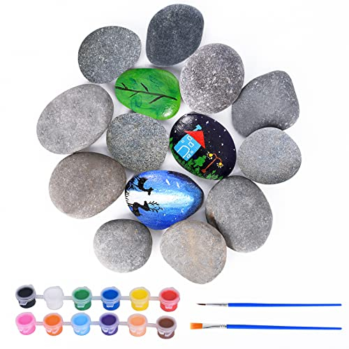 FORMIZON Steine zum Bemalen, Groß Flache Steine, Garten Kieselsteine, Steine zum Bemalen & Dekorieren, mit Farben Set, Dunkelgraue Strandkiesel, für Bunte Malerei und Dekoration, 14 Stücke, 3-6cm