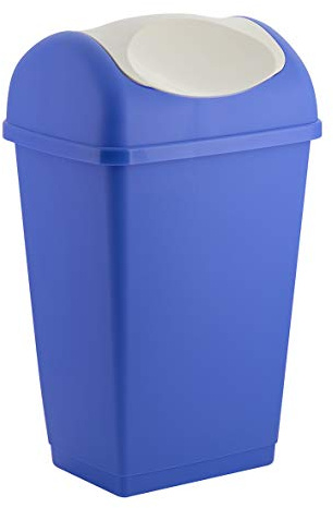 axentia Schwingdeckeleimer, Abfalleimer aus Kunststoff für Küche und Bad, Mülleimer mit Schwingdeckel, Fassungsvermögen: ca. 50 Liter, blau/weiß