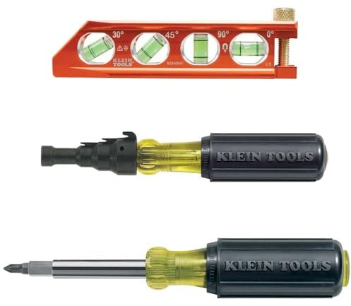 Klein Tools 80073 Reibtreiber-Set mit Rohrreibahle, Rohrverschraubung und Reibschraubendreher und magnetischer Wasserwaage, 3-teilig