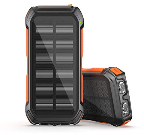 Hiluckey Batterie Externe Chargeur Solaire:26800mAh Power Bank avec Panneau Solaire 3A Charge Rapide USB C Chargeur de Téléphone Portable Lampe de Poche LED pour Téléphone Tablettes