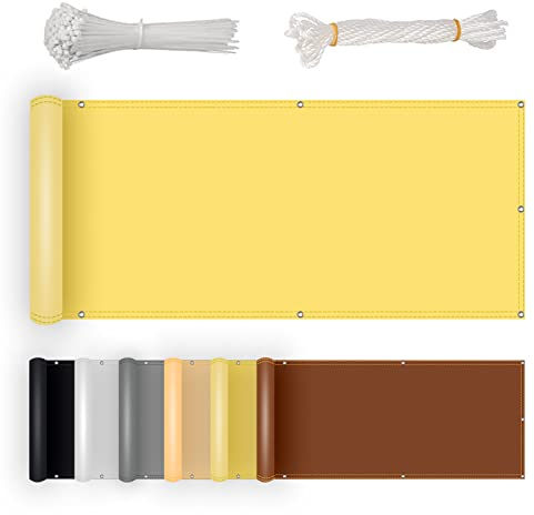 NKADNB Blickdichte Balkonumspannungen Balkonabdeckung 120x750cm Wetterfest Balcony Privacy Screen Balkonverkleidung Sichtschutz Mit Metall-Ösen für Balkongeländer Garten Freien,Gelb