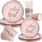 Papier Geschirr Set, 80 Stück Happy Birthday Partygeschirr Set,Baby Shower Partygeschirr Set mit Pappteller, Pappbecher, Strohhalme und Servietten,für Geburtstagsparty Karneval Babyparty (16 Gäste)