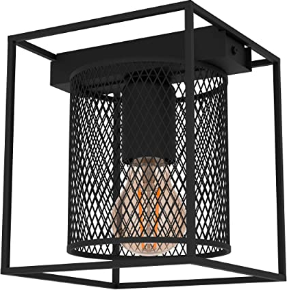 EGLO Deckenlampe Catterick, quadratische Deckenleuchte, Wohnzimmerlampe im Industrial Design, Gitter Lampe aus Metall in schwarz, Deckenbeleuchtung Wohnzimmer, E27 Fassung