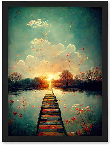 Doppelganger33 LTD Path Into The Light Calm Landscape Oil Painting Artwork Framed Wall Art Print A4