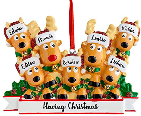 Personalisierte Hirsch-Weihnachtsverzierungen 2024 Familie mit 2,3,4,5,6,7,8 Benutzerdefinierten Namen, Rentier-Weihnachtsverzierung mit Textnamen, Weihnachtsdekorationsgeschenke