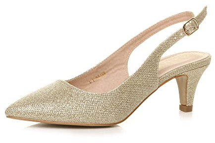 AJVANI Womens Ladies Low mid Heel 50s Slingback Buckle Pointed Court Shoes Size