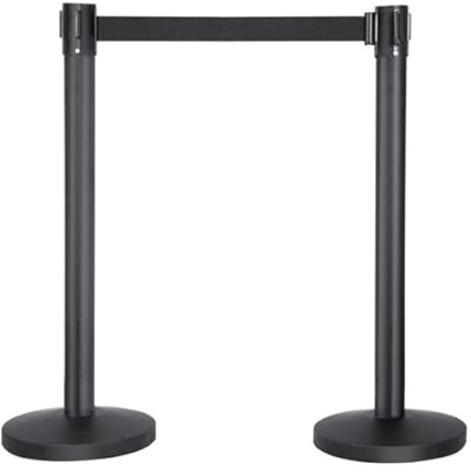 Abician 2 Poteaux de Guidage à Sangle Rétractable en Nylon, Potelet à Sangle Rétractable en Métal, Barrière de Sécurité, Contrôle des Foules, Gestion File d’Attente, Bar, Hôtel, Hall, École Noir