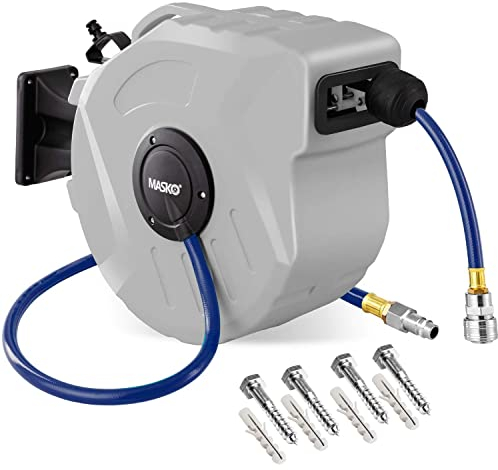 MASKO® Automatik Druckluftschlauch Aufroller 20m – Schlauchtrommel mit 1/4 Anschluss, Schlauchaufroller, Wandhalterung, Tragegriff, 180° schwenkbar, Schlauchbremse, vormontiert/sofort einsatzbereit