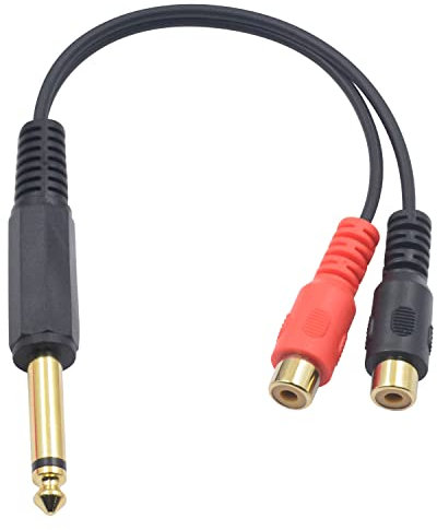 Duttek 6.35mm to 2 RCA Splitter Cable 20cm,1/4 Inch Mono Audio TS 6.35 to 2 RCA Phono,2 RCA Female to 6.35mm Jack Adapter for Speakers,Amplifiers,Stereos and more.