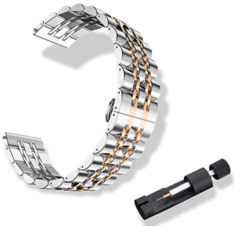 RoYiio Bracelet Montre 20mm/22mm Métal (Bracelet 22mm - Argent Or Rose) | Acier Inoxydable, Magnifiquement Poli, Respirant, Étanche, Bracelet pour Homme Femme