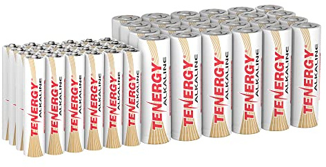Tenergy 24 Pack AA and 24 Pack AAA 1.5V Alkaline Batteries, High Performance AA/AAA Non-Rechargeable Battery for Clocks, Remotes, Toys & Electronic Devices, Household Batteries