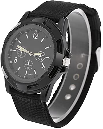 ZJchao Uhr Elektronische Analog-Armbanduhr Rundes Nylonarmband Militärarmbanduhr (Schwarz)
