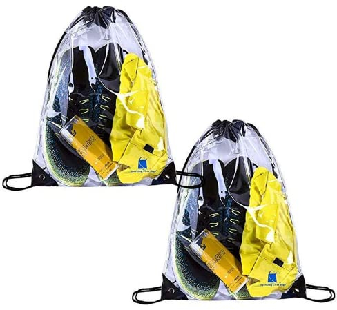 LIMEOW 2 Stücke Turnbeutel Turnsackerl Stoffrucksack Strandrucksack Durchsichtige Tasche Beutel Mit Kordelzug Turnbeutel Wasserdicht Transparente Tasche Clear Bag für Festival Schule Outdoor Reisen