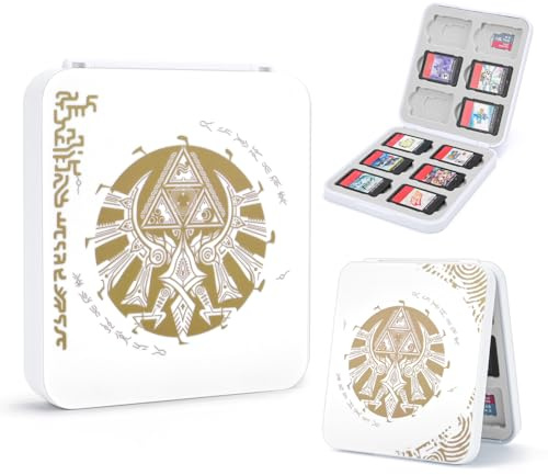 DLseego Game Card Case for Switch Lite/Switch/Switch OLED, Gold Kingdom Medallion Design Switch Game Cartridge Memory Card Portable Storage with 12 Game Card Slots and 12 Micro SD Card Slots-White