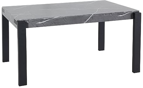 Mendler Esstisch HWC-L53, Tisch Küchentisch Esszimmertisch, Industrial Metall 140x80cm - Marmor-Optik grau