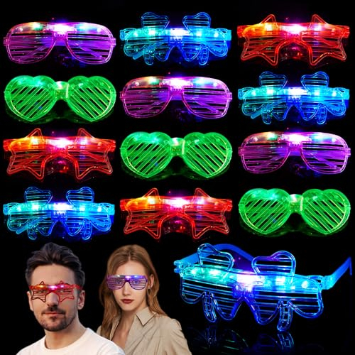 Mikulala 12 Stück LED Brille leuchtbrillen für Party Neon Partybrille Festival Outfit Herren Rave Brille für Party ZubehörPartybrille für Geburtstag Kindergeschenk