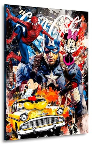 Kunstgestalten24 | Capatin Amerika Micky und Minnie Leinwand-Bild | Leinwandbild mit Echtholz-Keilrahmen | Wandbild Gemälde Kunst Art | Hochwertige Kunstdrucke | XXL Bilder auf Leinwand