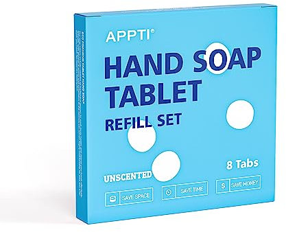 APPTI Foaming Hand Soap Refill Tablets 8 Pack, 70 fl oz total (makes 8x 8.75 fl oz bottles of soap), Moisturizing Hand Wash Pods Soft Hand Wash (Unscented)