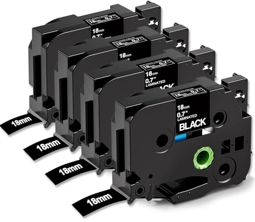 Upwining Tze 18mm D410 Bänder Schwarz Kompatible mit Brother P-touch Bänder 18mm Schwarz Tze 345 Tze-345, als Ersatz für P touch Schriftbänder 18 mm für Brother D400 PTD410 P710BT E300VP
