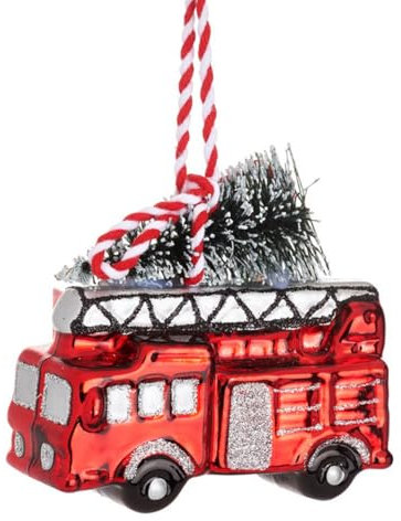 itsisa Baumschmuck Feuerwehrauto mit Weihnachtsbaum - Baumkugel Feuerwehr, Weihnachtsdeko, Christbaumkugel, Christbaumschmuck, Weihnachten