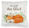 Hier wohnt das Glück Kuschelkissen mit Fuchs im Aquarell-Stil EIN buntes Herbst DekoKuschelkissen für die Couch Geburtstag Wald Natur Spruch Waldtiere Träumen Sofa Frauen Sprüche