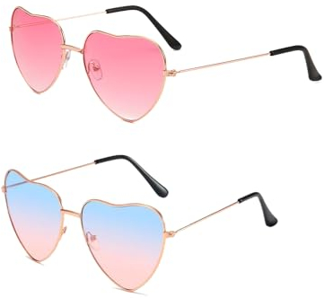 ZWWsullo Herz Sonnenbrille Rot Kostüm Brille Sonnenbrille Retro Vintage Brille Herz Party Brille rot-Farbe Hippie Gläser Herz Brille Bunte Brille 80 90er Kostümparty Rock Party Accessoire