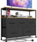 Adoture Commode avec station de charge, commode pour chambre à coucher avec 5 bacs en tissu, meuble TV avec étagère de rangement ouverte, table TV avec 4 roulettes pour salon, couloir (noir)