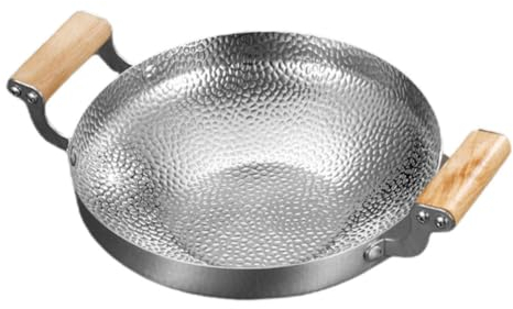 Zerodeko Special Stove Stainless Steel Fry Pan Stir Frying Pan Hex Clad Frying Pan Pow Wok Grilling Pan Stainless Steel Everyday Pan Individual Shallow Soup Pot Wood with Cover