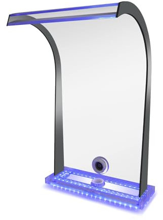 LONGRUN Fontana a cascata per laghetto, lama in acrilico con LED a 7 colori, kit completo per piscina fuori terra, giardino, cromato, 30 x 51 x 33 cm