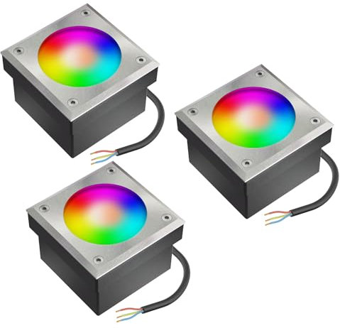 ledscom.de 3x LED Pflasterstein NEOLUM für außen, IP67, eckig, 10 x10cm, inkl. GX53 RGB Leuchtmittel, 670lm, Smart Home